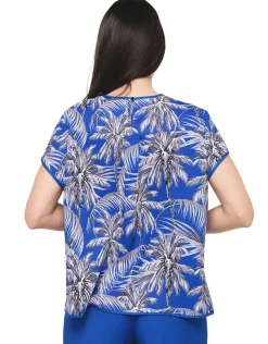 Blouse bleu roi palmiers