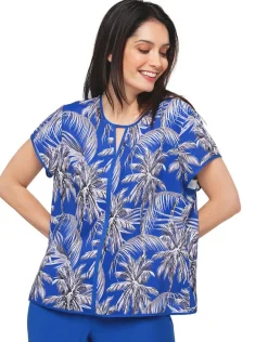 Blouse bleu roi palmiers