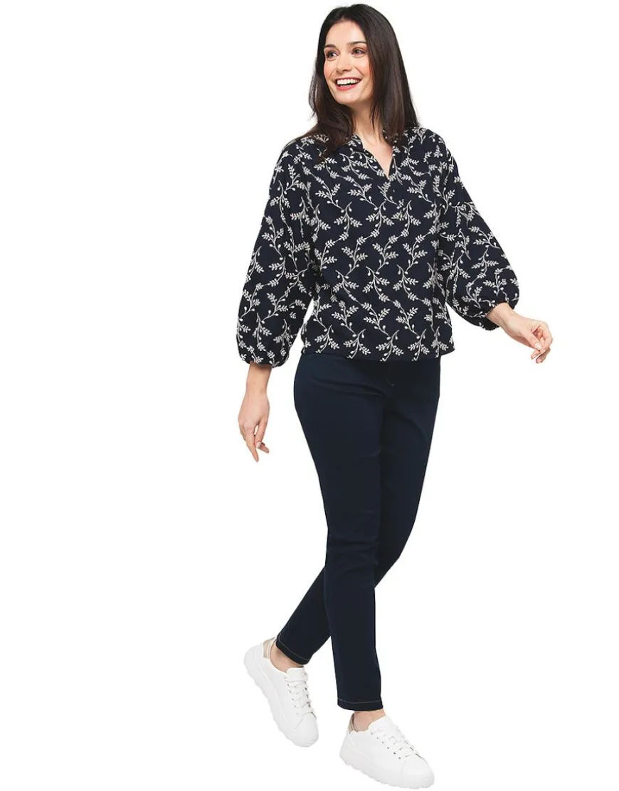 Blouse brodée bleu marine