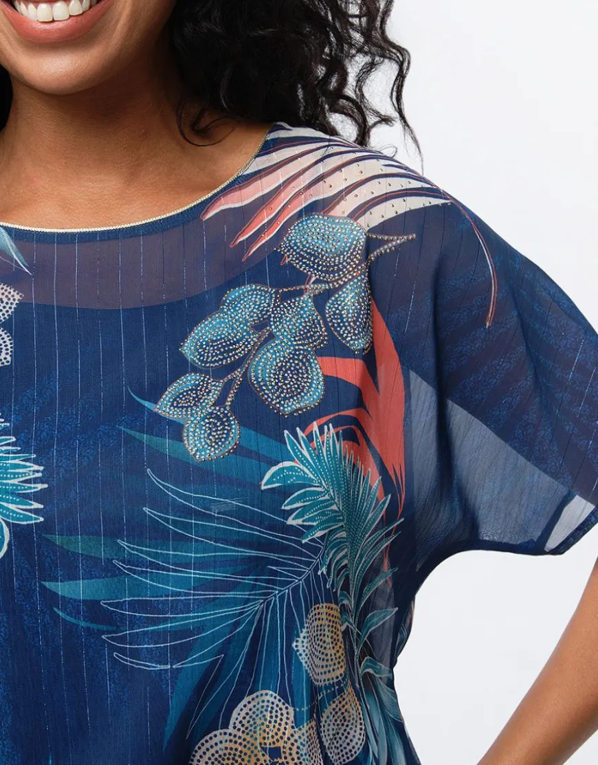 Blouse chic voile bleu