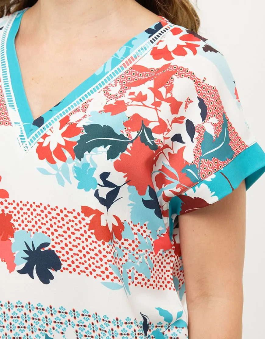 Blouse col V fleurie