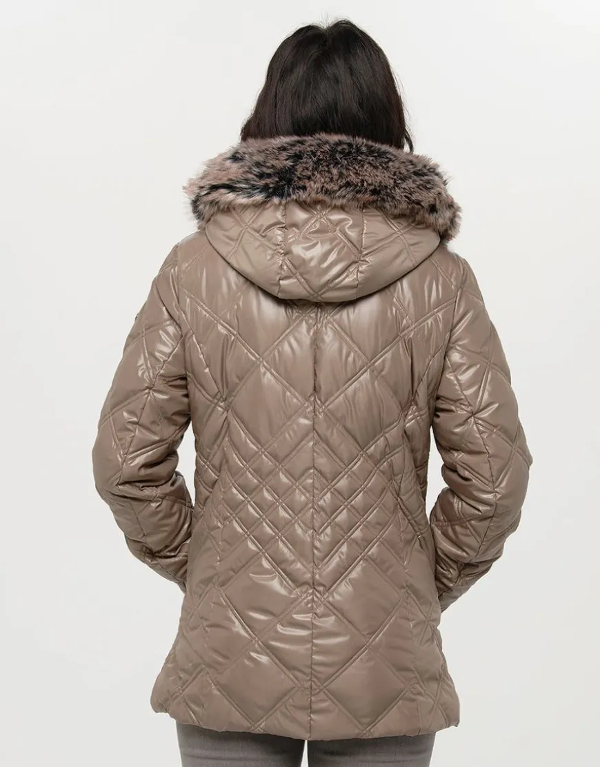 Doudoune beige capuche