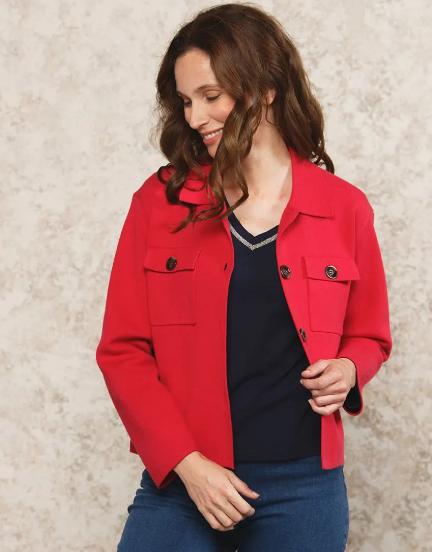 Gilet col chemisier rouge