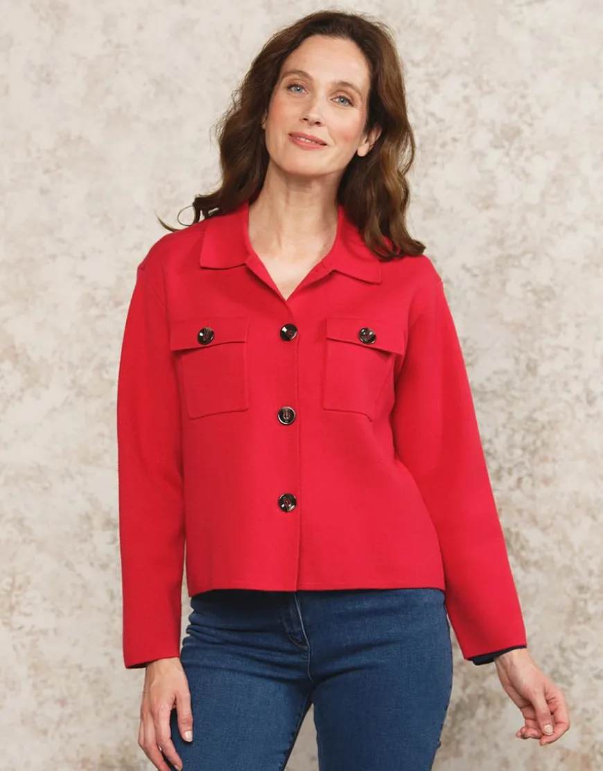 Gilet col chemisier rouge