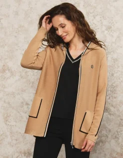 Gilet long capuche camel