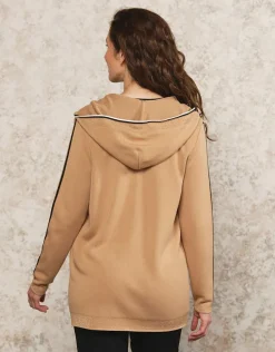 Gilet long capuche camel
