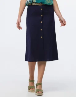 jupe midi lin bleu marine
