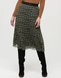 Jupe plissée floral kaki