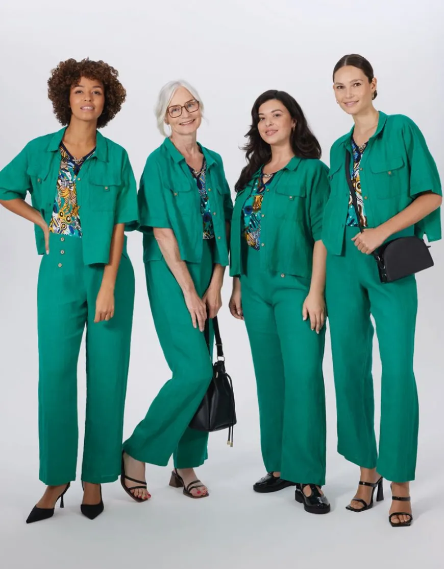 Pantalon 100% lin vert