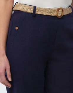 Pantalon lin bleu 7/8ème