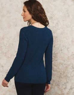 Pull bleu maille ajourée