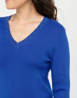 Pull bleu roi col irisé