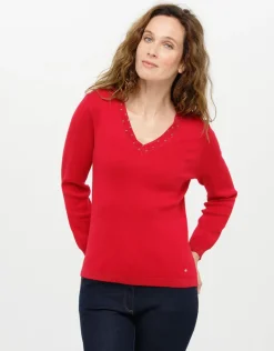Pull rouge col irisé