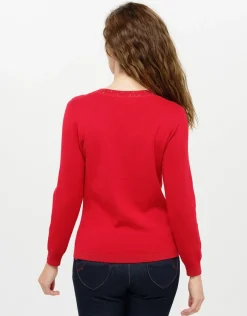 Pull rouge col irisé