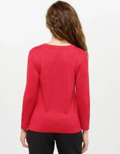 Pull rouge col rond irisé