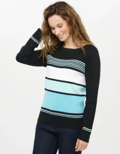 Pull turquoise rayé