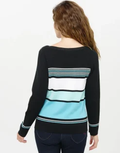 Pull turquoise rayé