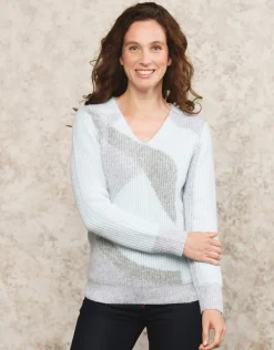 Pull V bleu et gris