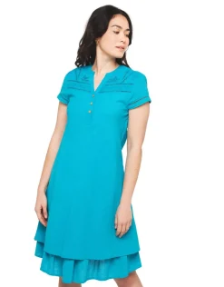 Robe ajourée bleu coton