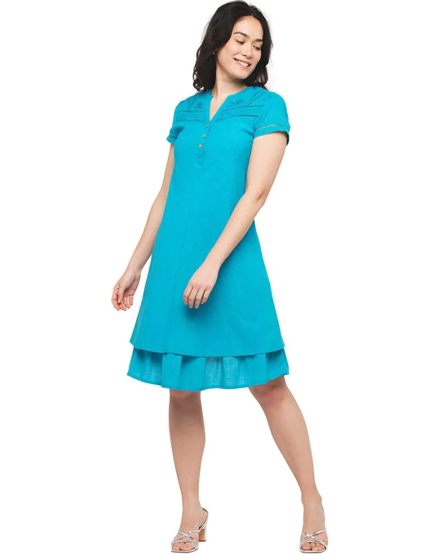 Robe ajourée bleu coton