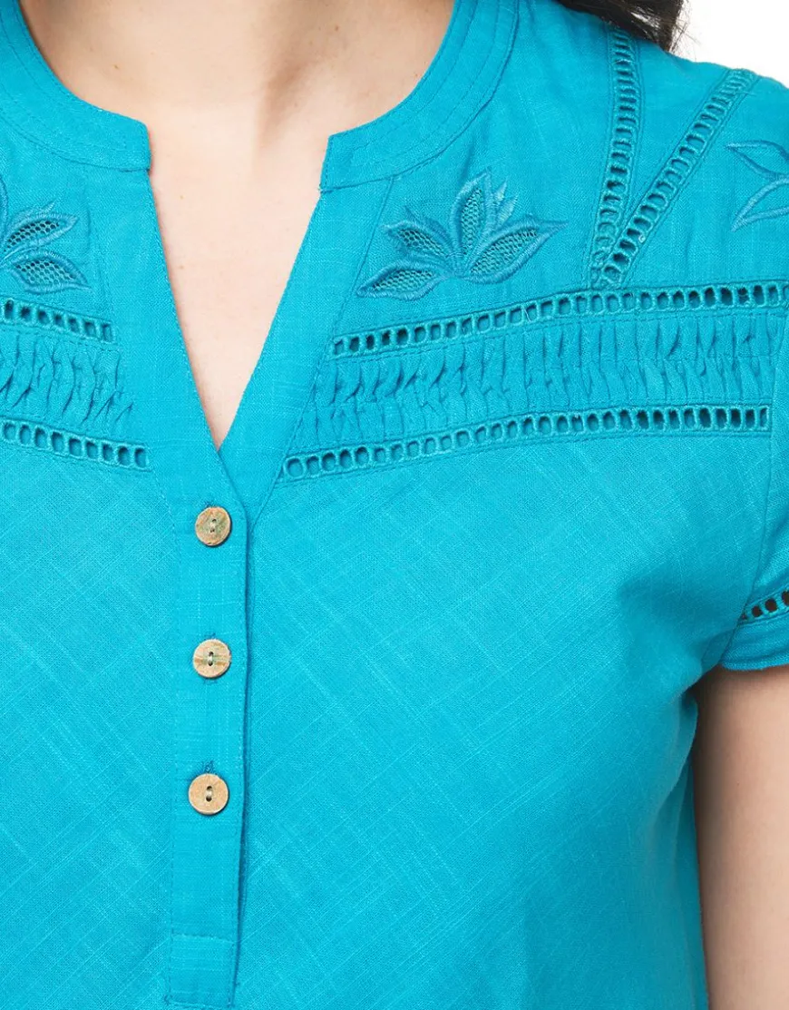 Robe ajourée bleu coton
