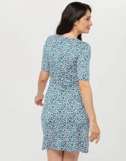 Robe jersey bleue fleurie