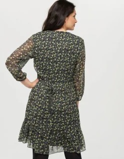 Robe plissée kaki fleurs