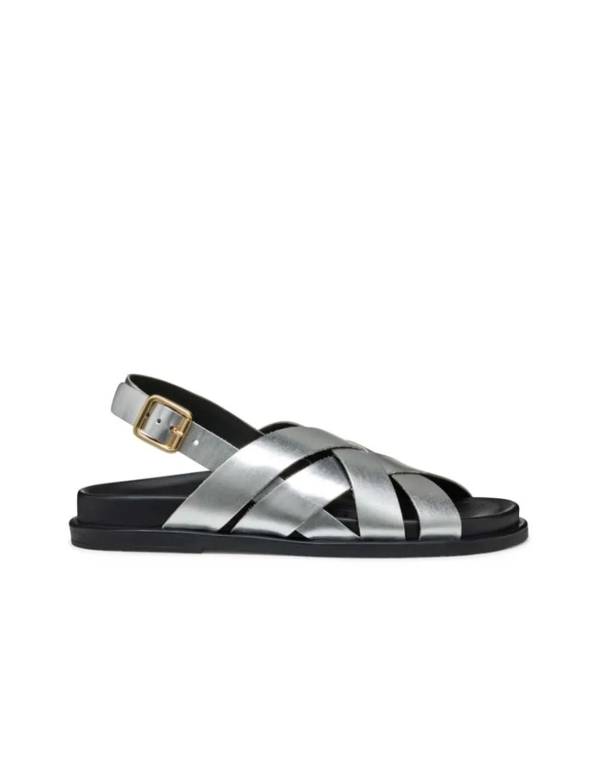 Sandale plate cuir argent GEOX