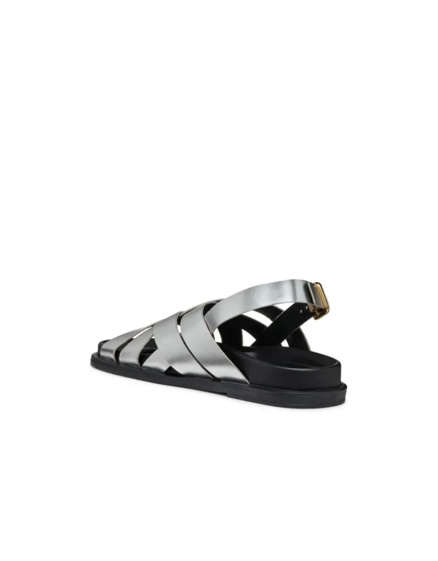 Sandale plate cuir argent GEOX
