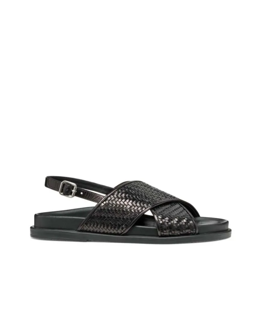 Sandales plates cuir noir GEOX