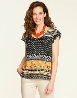 Top chic ocre imprimé