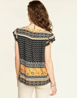 Top chic ocre imprimé