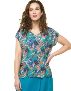 Top feuillage bleu
