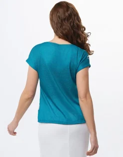 T-shirt bleu motif fleuri