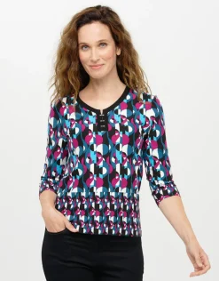 T-shirt bleu rose motifs