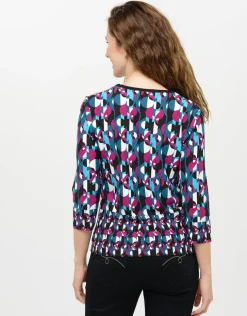T-shirt bleu rose motifs