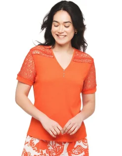 T-shirt orange créponné