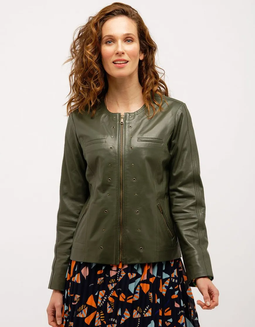 Veste 100% cuir kaki