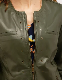 Veste 100% cuir kaki