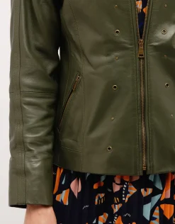 Veste 100% cuir kaki