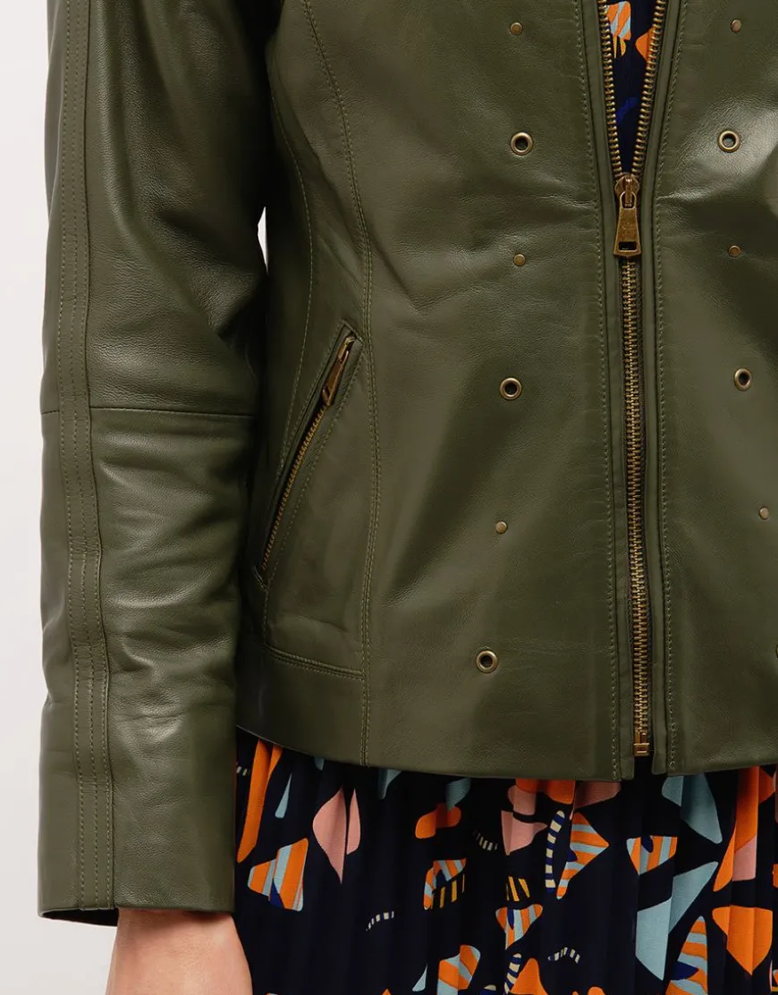 Veste 100% cuir kaki