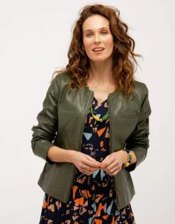 Veste 100% cuir kaki