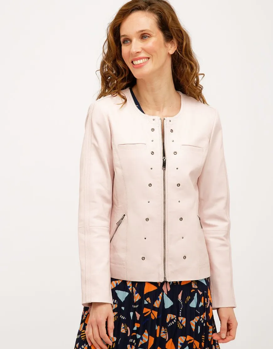 Veste 100% cuir rose pale