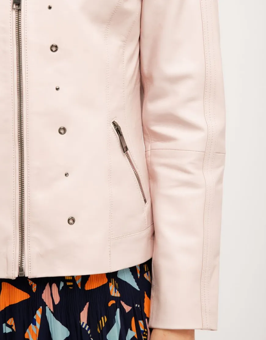 Veste 100% cuir rose pale