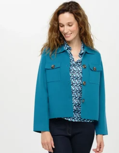 Veste courte maille bleu