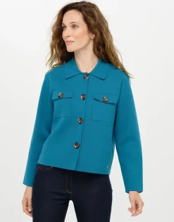 Veste courte maille bleu