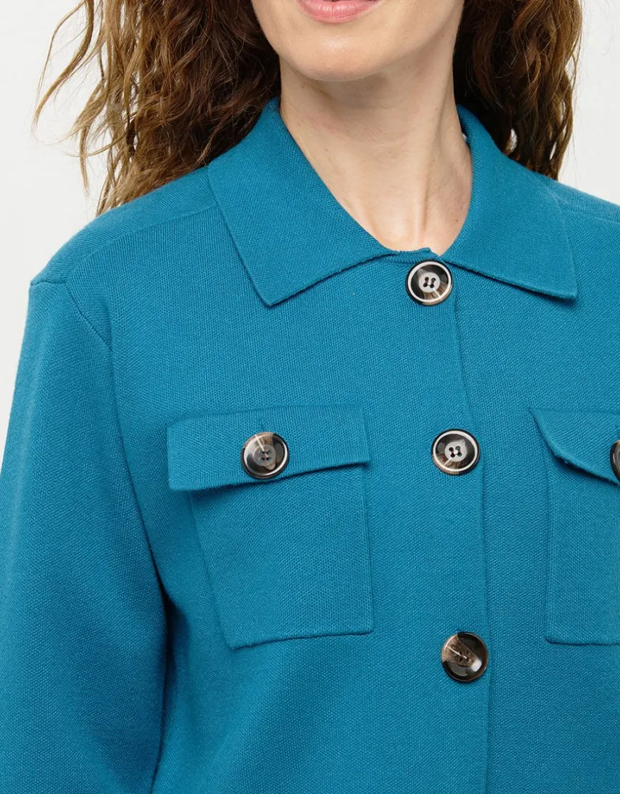 Veste courte maille bleu