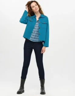 Veste courte maille bleu
