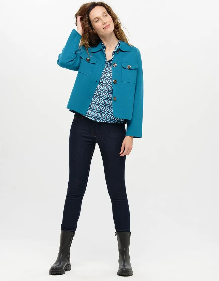 Veste courte maille bleu