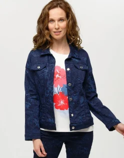 Veste jean bleu fleurs